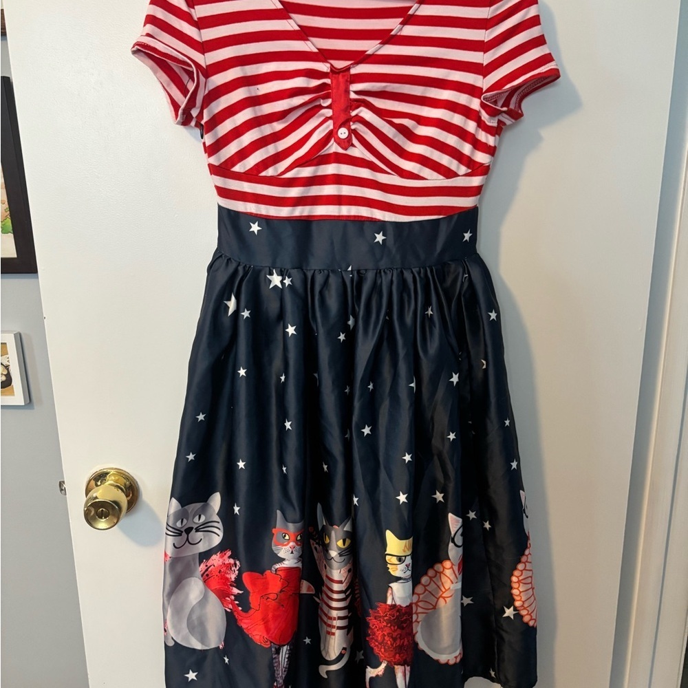 Cat Lady Core Cozy Vibes Red and White Striped Drop Waist Dress